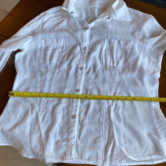 LIZ CLAIBORNE Pearl Snap-Closure Sheer 3/4 Sleeve White Cotton Shirt Large - Picture 9 of 11
